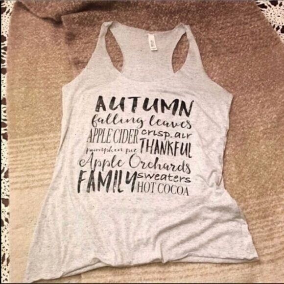 Womens Autumn Fall Family Traditions Racerback Tank Top Size Small Gray NEW Gift - Picture 3 of 4
